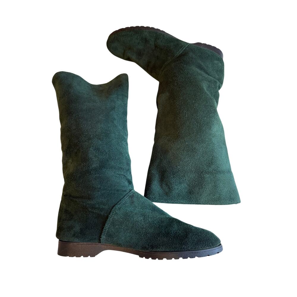 Vintage Lands End Hunter Green Suede Flat Mid Ankle Boots 6.5 - Picture 3 of 8